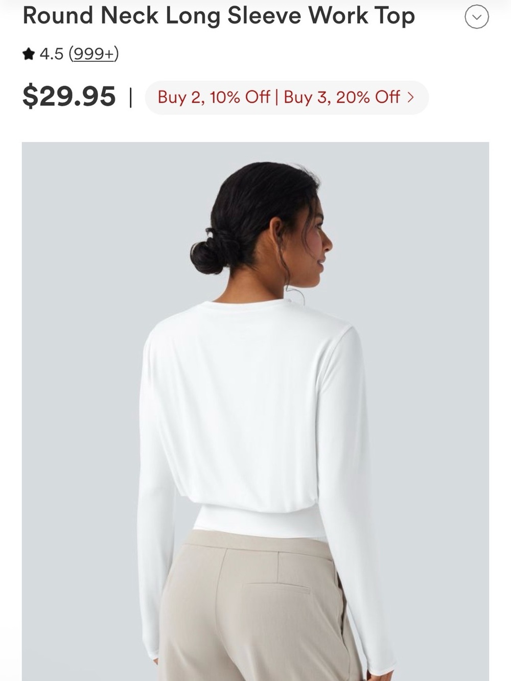*NWT* HALARA White Long-Sleeve Cinched-Waist Tee - Picture 5 of 5